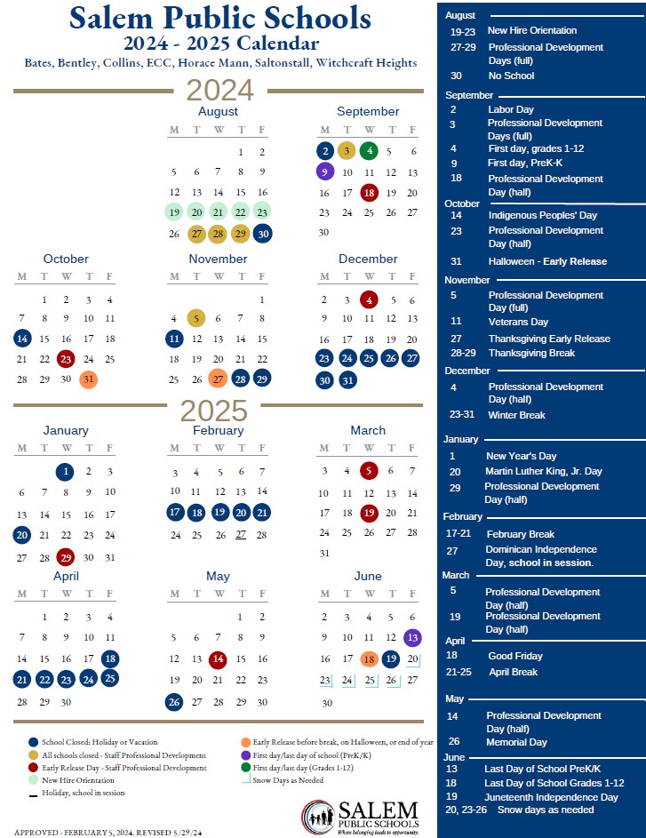 202425 Calendars Salem School District