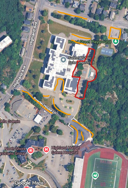 Aerial map of Salem detailing parking and vendor location for Back to School Fair